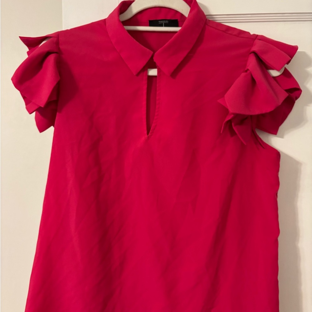 Elegant Pink Ruffle Sleeve Top